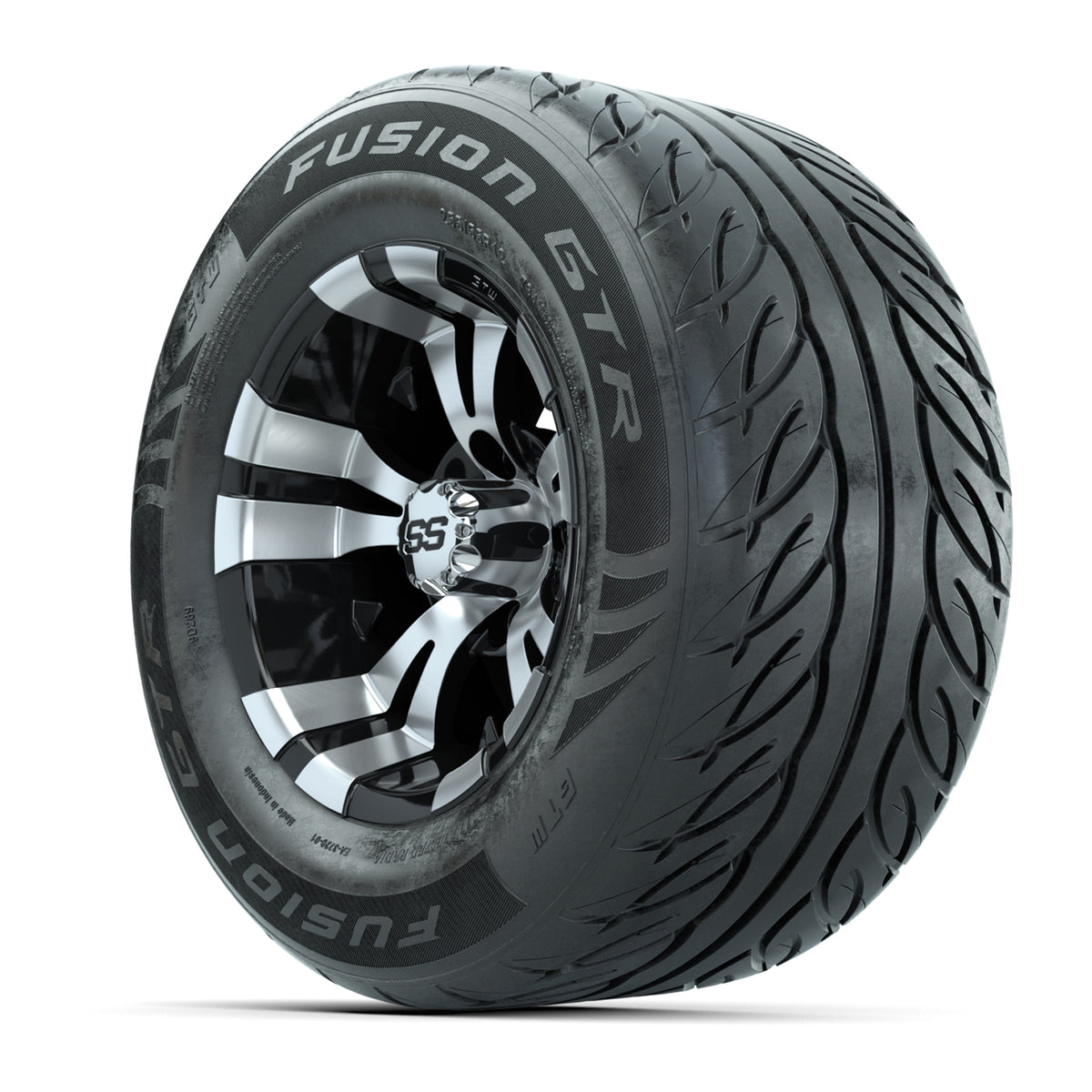 GTW® Vampire Black/Machined 12" Wheels with 255/55-R12 Fusion GTR Steel Belt Radial Street Tires – Full Set