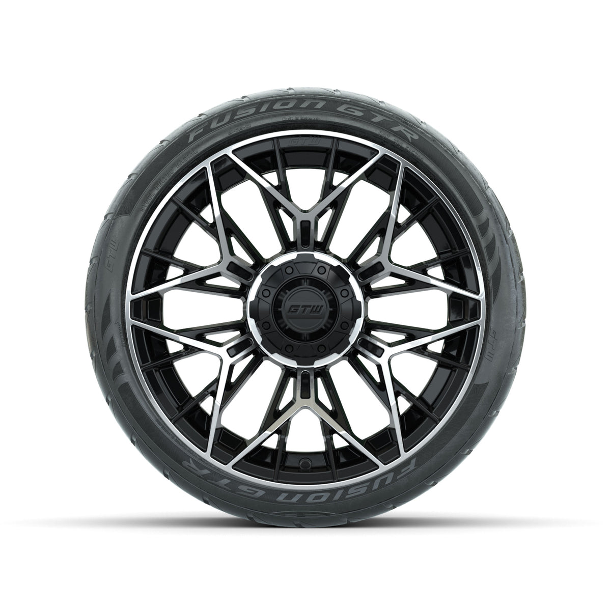 15" GTW® Stellar Machined & Black Wheels with 215/40-R15 Fusion GTR Street Tire-Set of 4