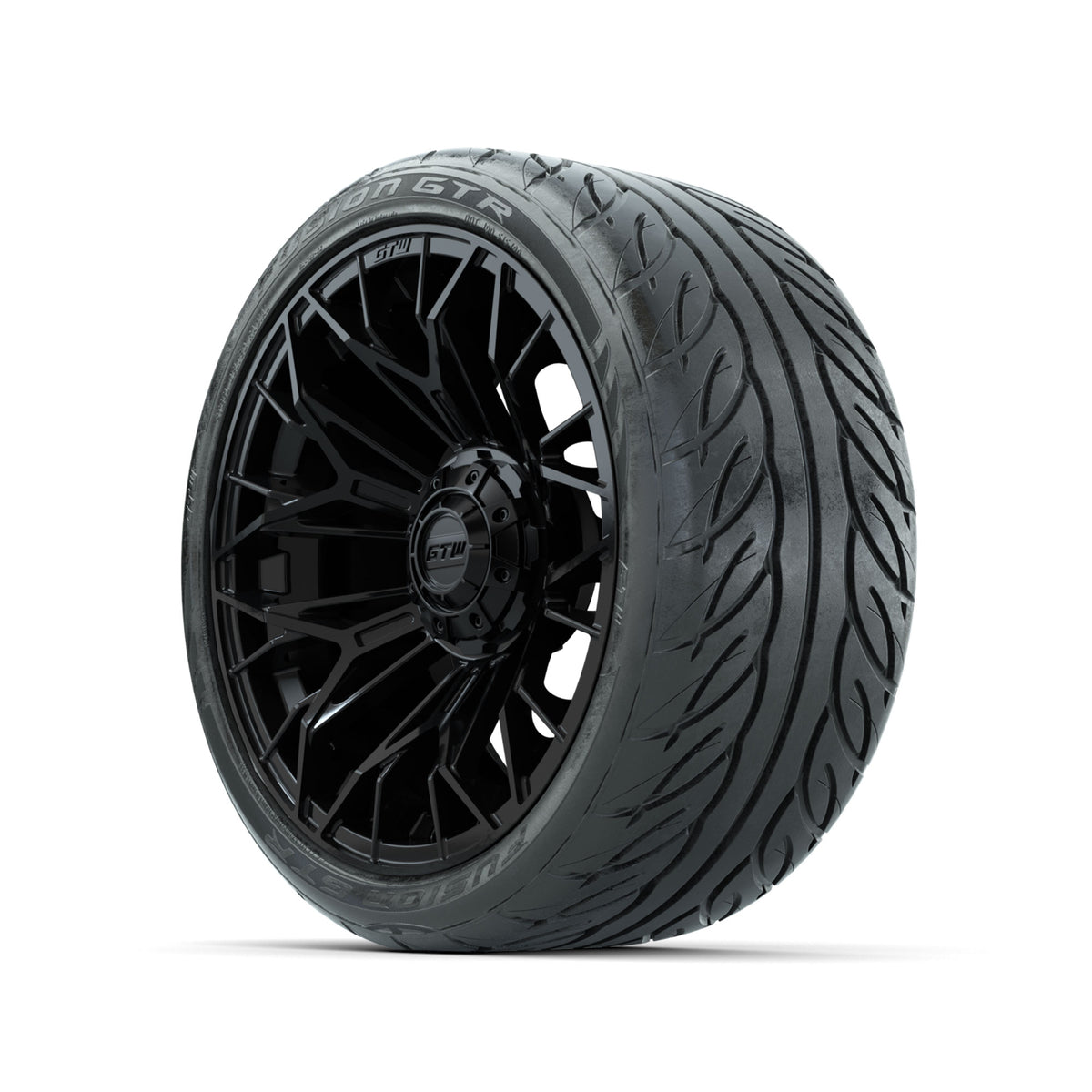 GTW® Stellar Matte Black 15" Golf Cart Wheels with 215/40-R15 Fusion GTR Street Tires – Set of 4