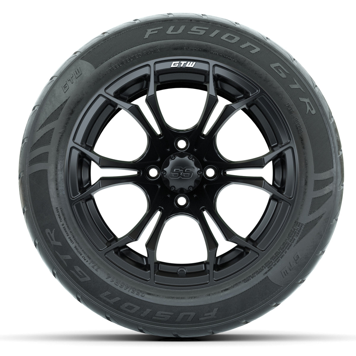 GTW Spyder Matte Black 14" Wheels & 255/45-R14 Fusion GTR Street Tires – Set of 4