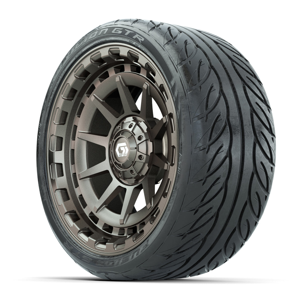 GTW® Barricade Satin Bronze 15" Wheels with 215/40-R15 Fusion GTR Steel Belted Street Tires Full Set