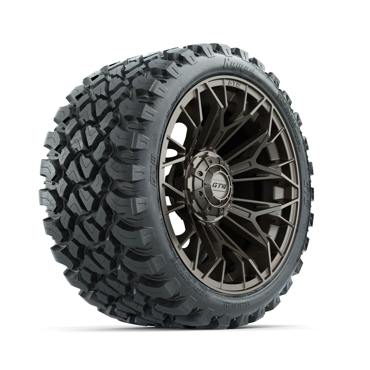 15" GTW® Stellar Bronze Golf Cart Wheels & 23x10-R15 Nomad All-Terrain Tires (Set of 4)