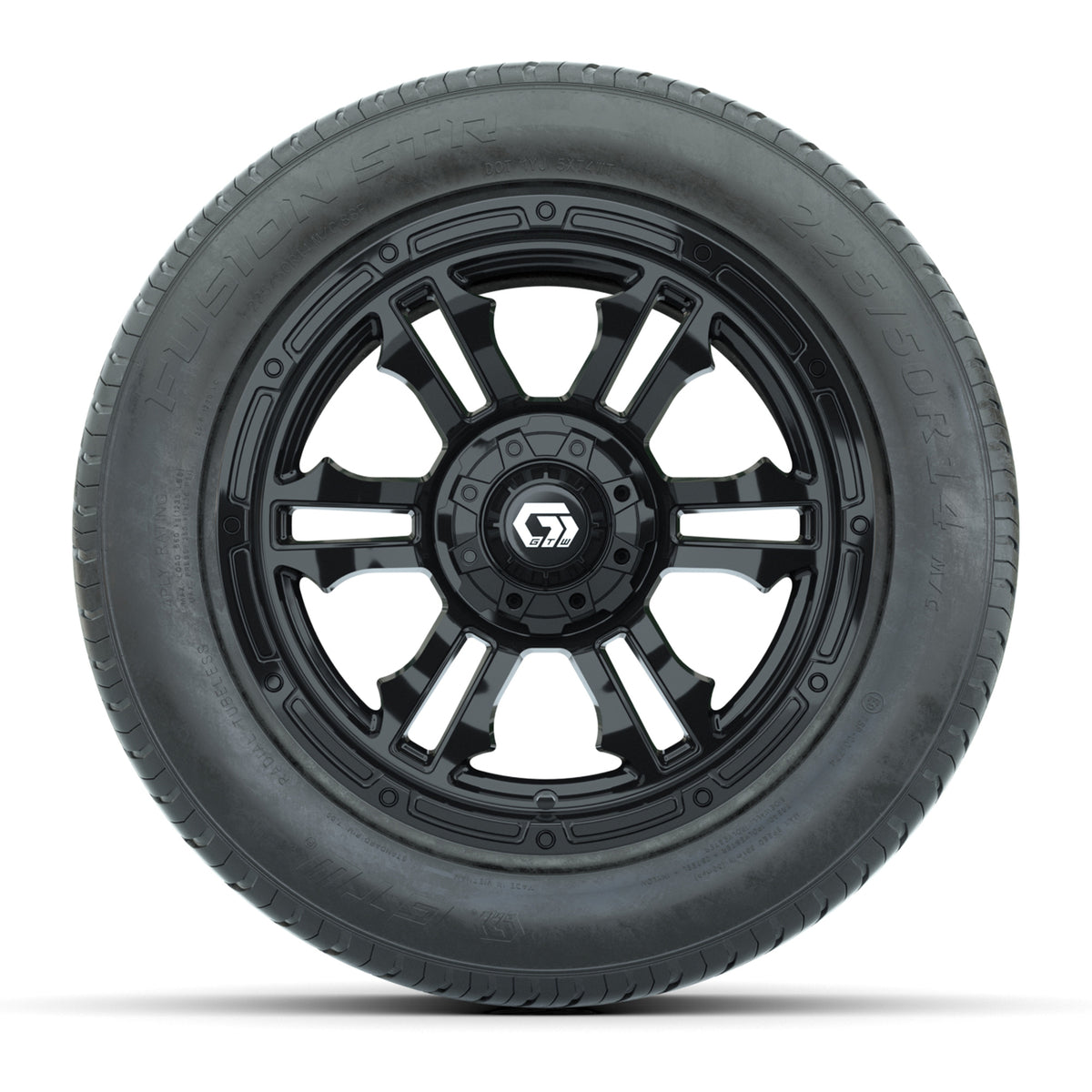GTW® Shogun Gloss Black 14" Wheels with 225/50-R14 Fusion STR DOT Approved Street Tires - Full Set