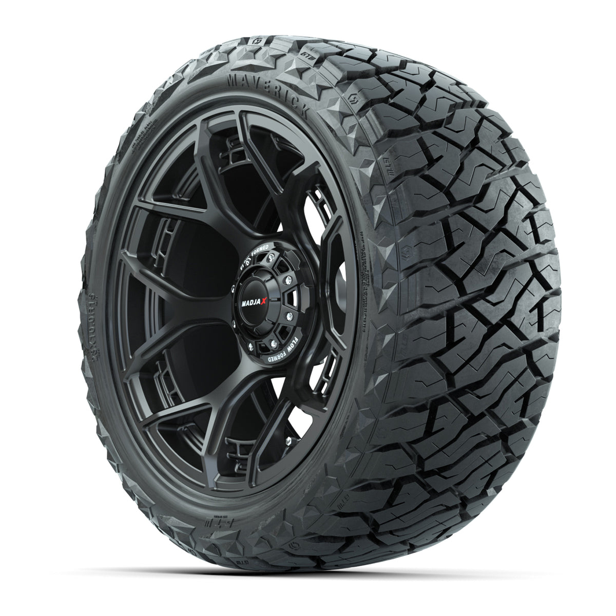 GTW MadJax® Flow Form Evolution Matte Black 15" Wheels with 23x10.00-R15 Maverick All-Terrain Tires – Full Set