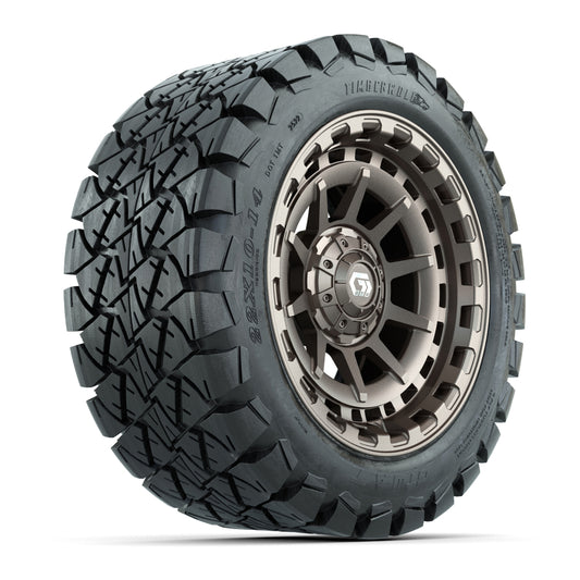 GTW® Barricade Satin Bronze 14 in Wheels with 22x10-14 Timberwolf All-Terrain Tires Full Set
