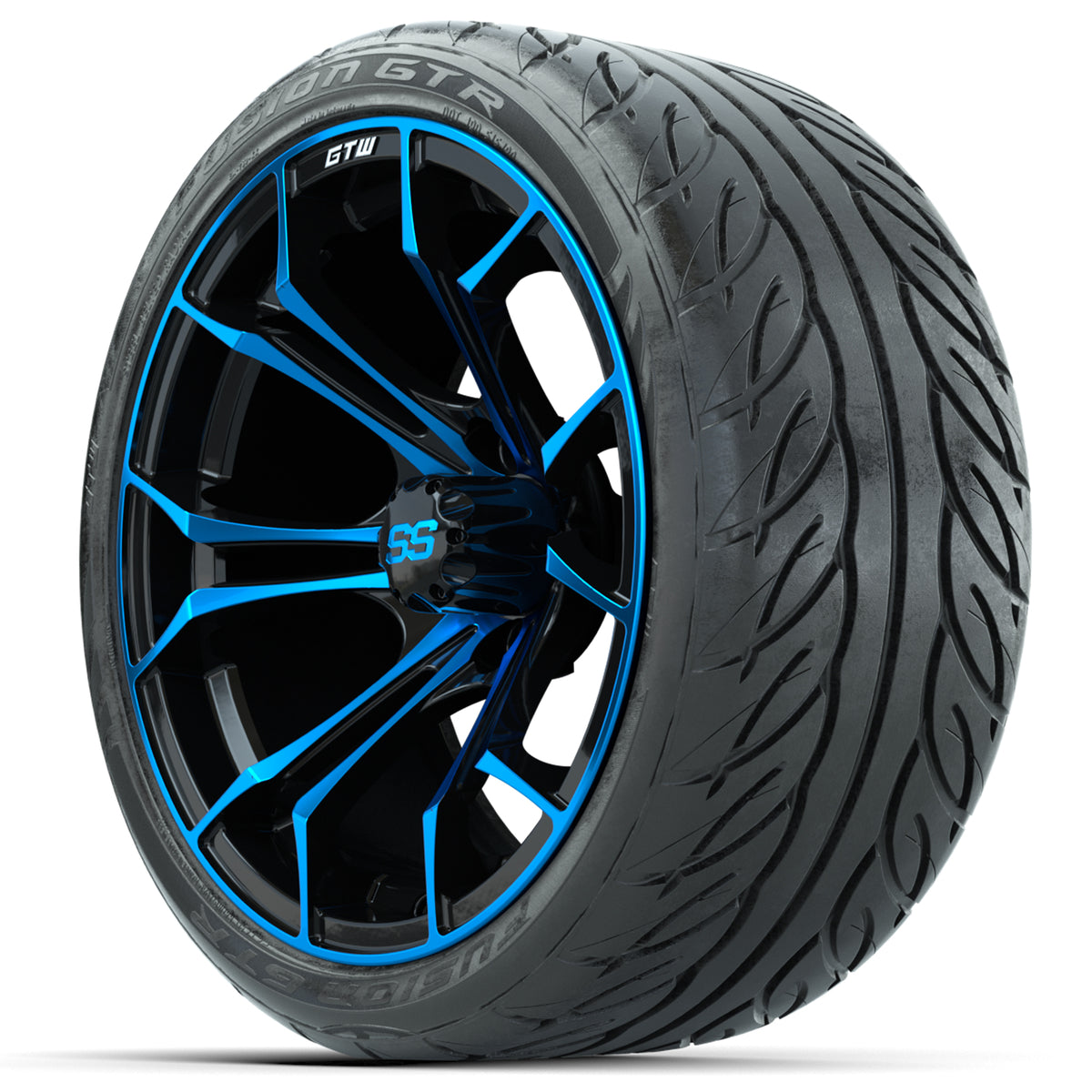 GTW Spyder Blue/Black 15" Wheels with 215/40-R15 Fusion GTR Street Tires Full Set