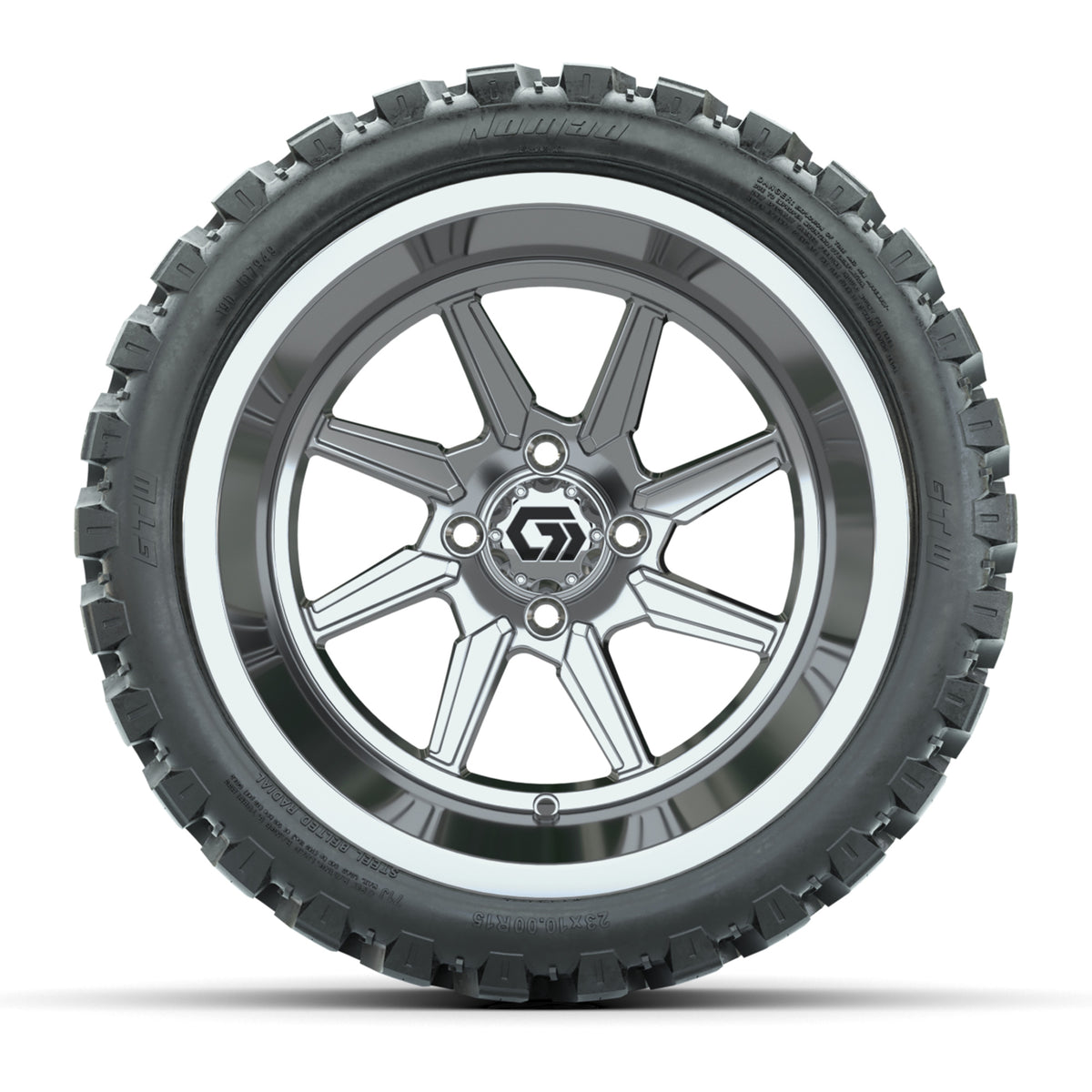 GTW® Reaper Chrome 15" Wheels with 23X10-R15 Nomad Steel Belted Radial All-Terrain Tires - Full Set