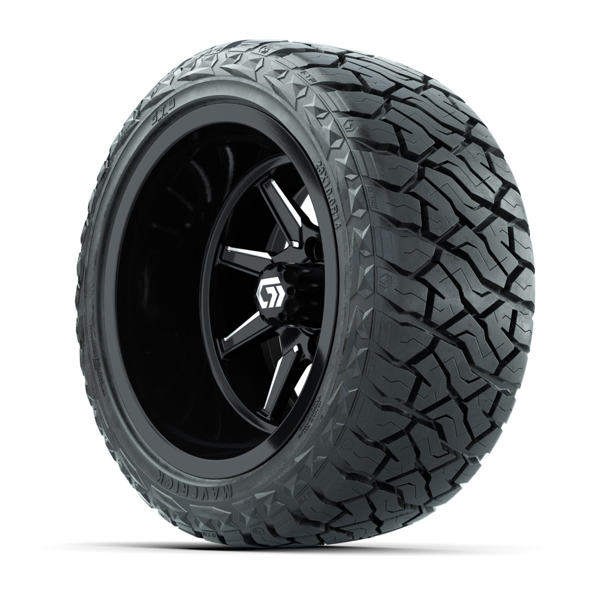GTW Reaper Black & Machined 14" Golf Cart Wheels & 23X10-R14 Maverick Steel Belted Radial A/T Tires – Set of 4