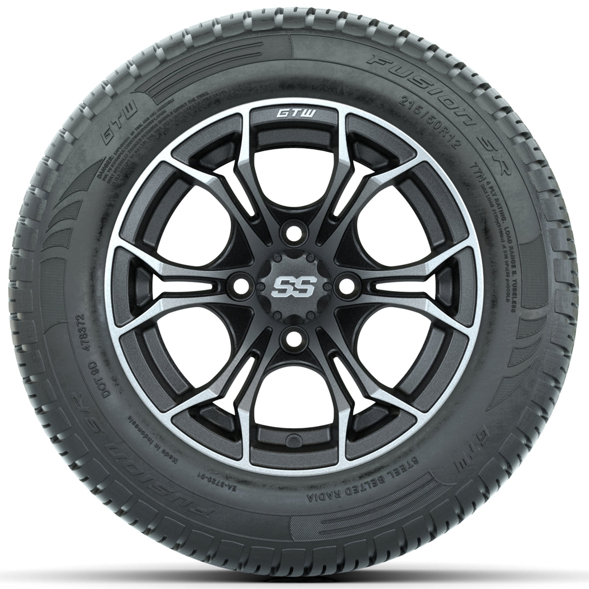Set of (4) 12" GTW Spyder Wheels with 215/50-R12 Fusion S/R Street Tires