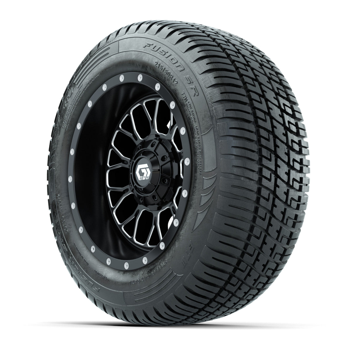Set of (4) 12" GTW® Helix Machined & Black Wheels with 215/50-R12 Fusion S/R Street Tires