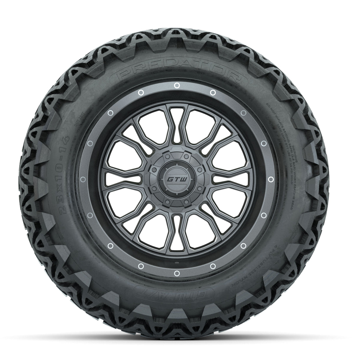 GTW Volt Gunmetal/Machined 14" Wheels with 23x10-14 Predator All-Terrain Tires Full Set