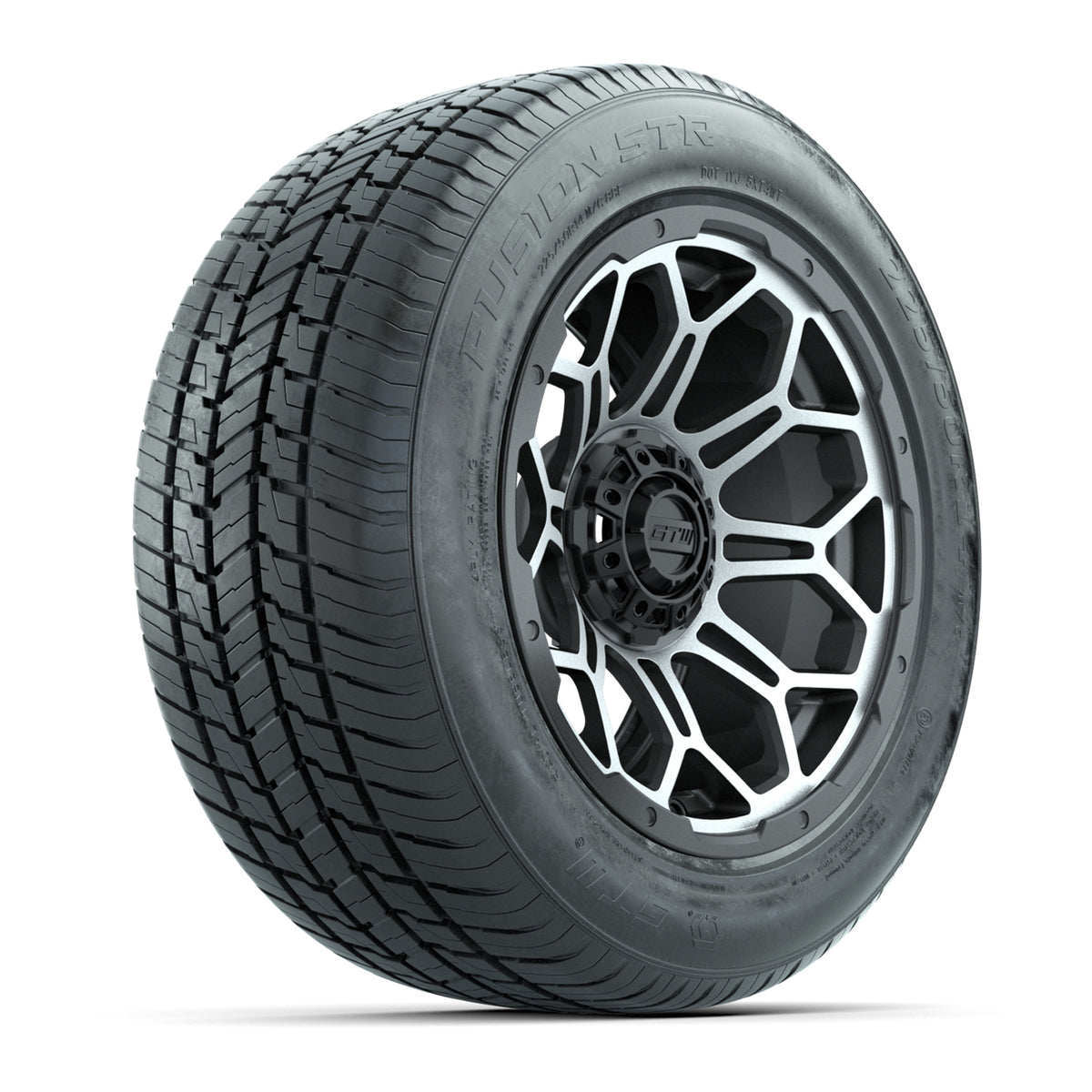 GTW® Bravo Matte Gray and Machined 14" Wheels with 225/50-R14 Fusion STR DOT Approved Street Tires - Full Set