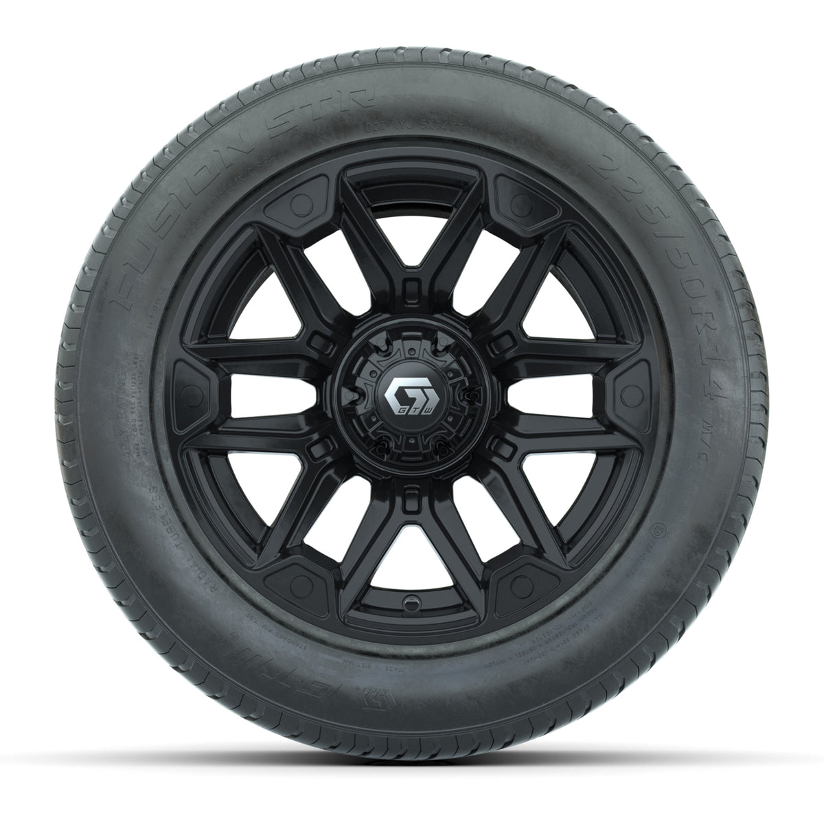 GTW® Graffiti Gloss Black 14" Wheels with 225/50-R14 Fusion STR DOT Approved Street Tires - Full Set