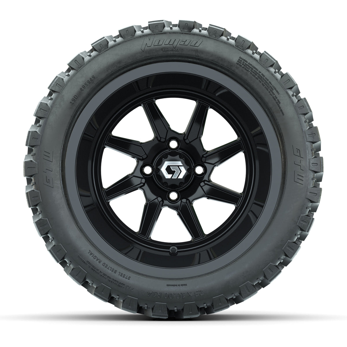 GTW Reaper Gloss Black 14" Golf Cart Wheels & 23X10-R14 Nomad Steel Belted Radial A/T Tires – Set of 4