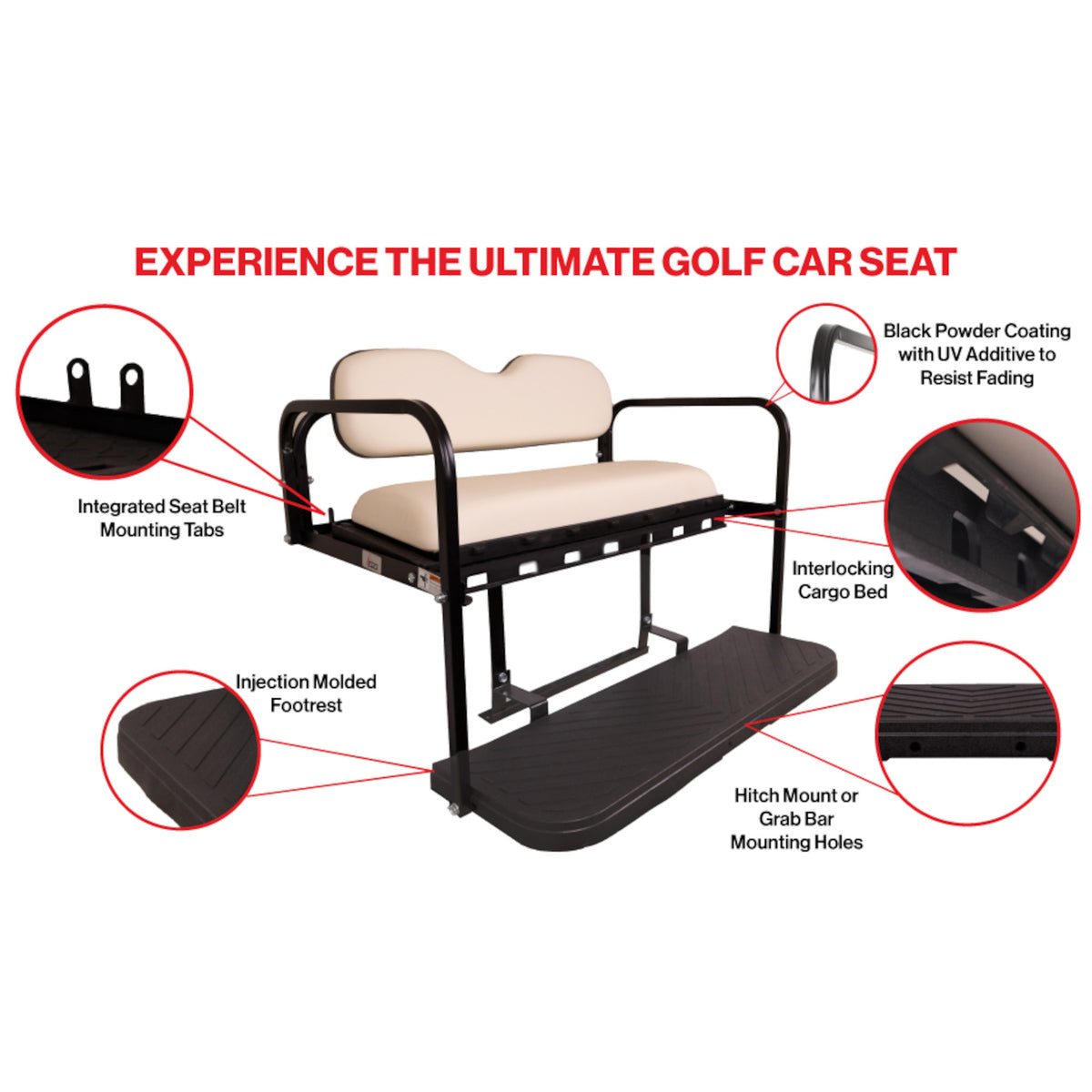 GTW MACH3 Rear Flip Seat Club Car Precedent, Tempo, Onward - Gray