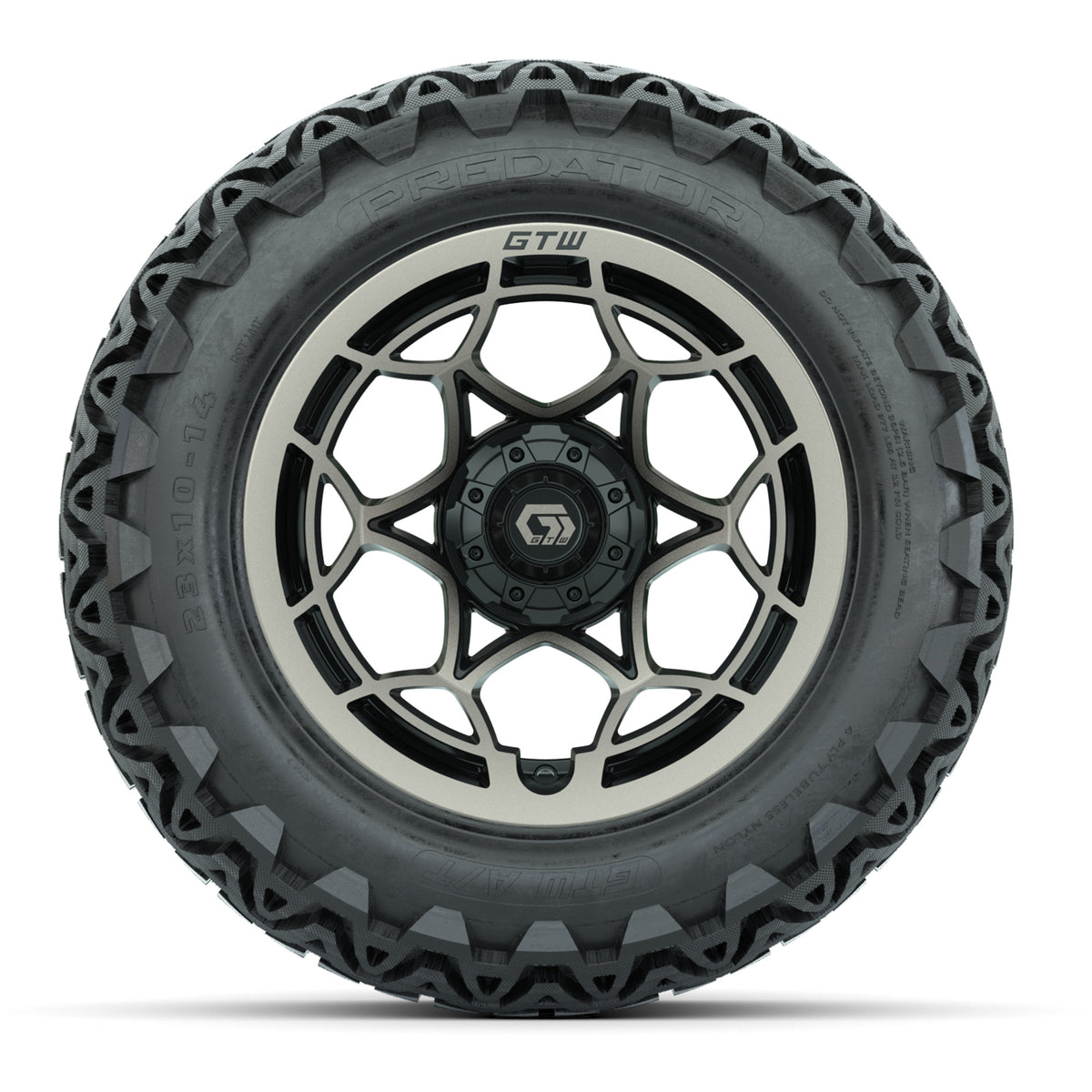 GTW® Nexus Gloss Black/Bronze 14 in Wheels with 23x10-14 Predator All-Terrain Tires Full Set