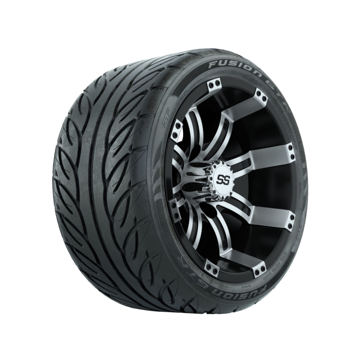 12" GTW Tempest Black/Machined Wheels with Fusion GTR Street Tires Set of 4