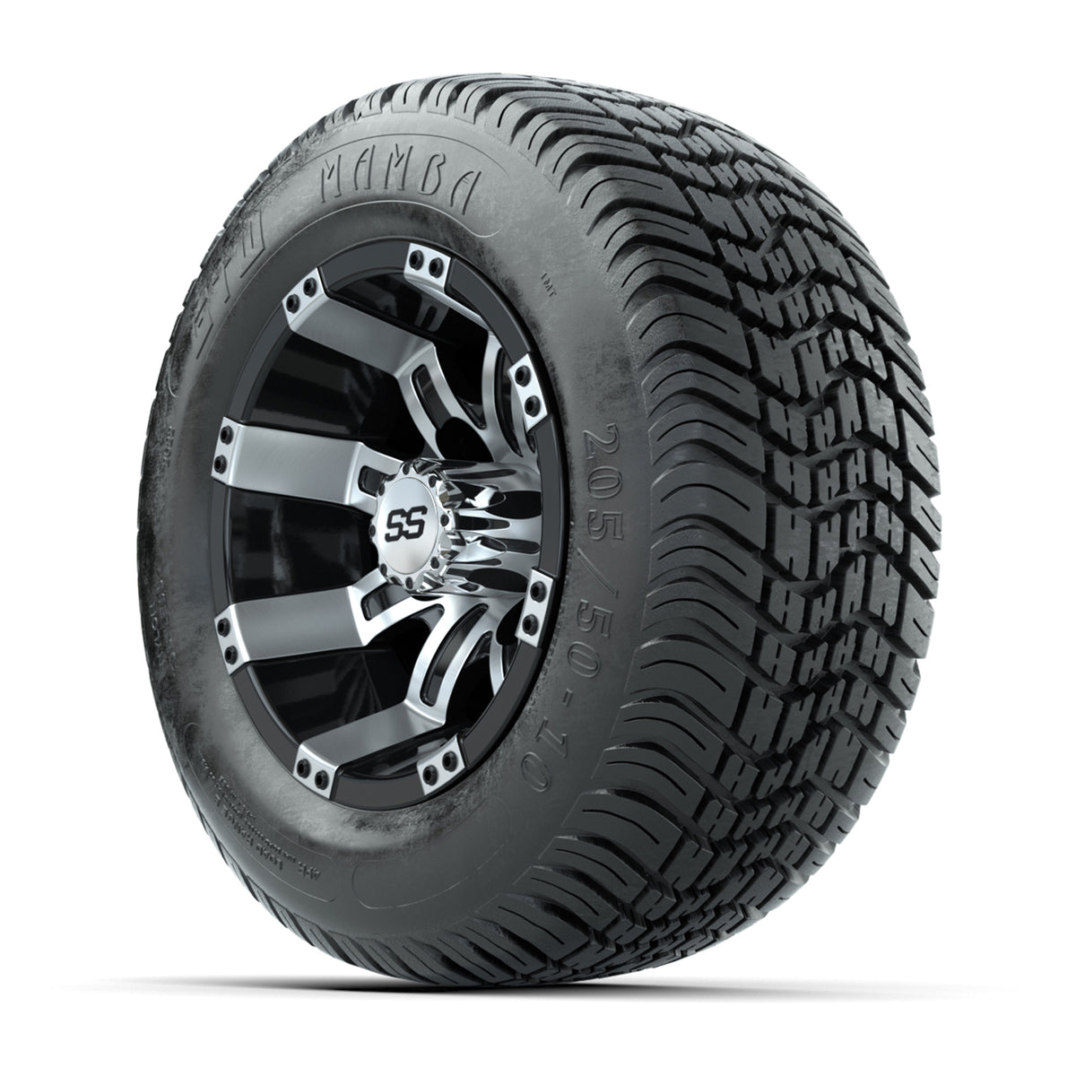 GTW Tempest 10" Black & Silver Wheels with 205/50-10 Street Tires — Set of 4