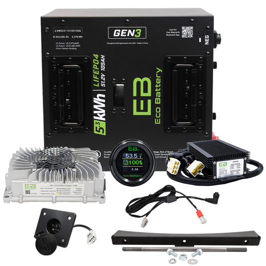 Eco Battery 51V 105Ah Lithium Golf Cart Battery Bundle - EZGO RXV Thru Hole Gen3
