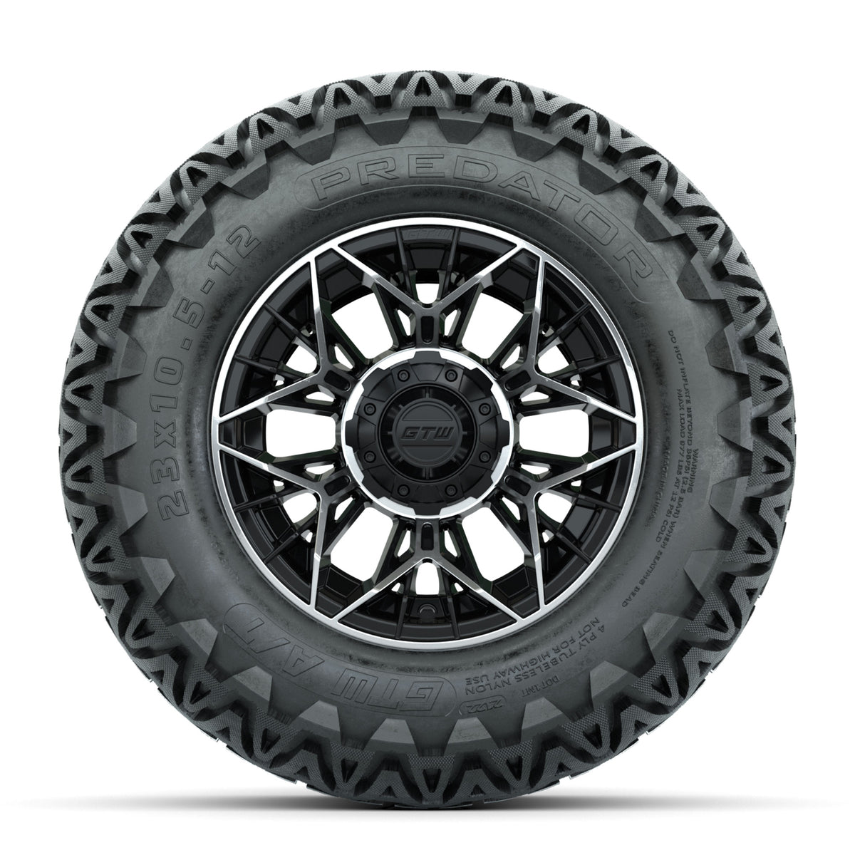Set of (4) 12" GTW® Stellar Machined & Black Wheels with 23x10.5-12 Predator All-Terrain Tires