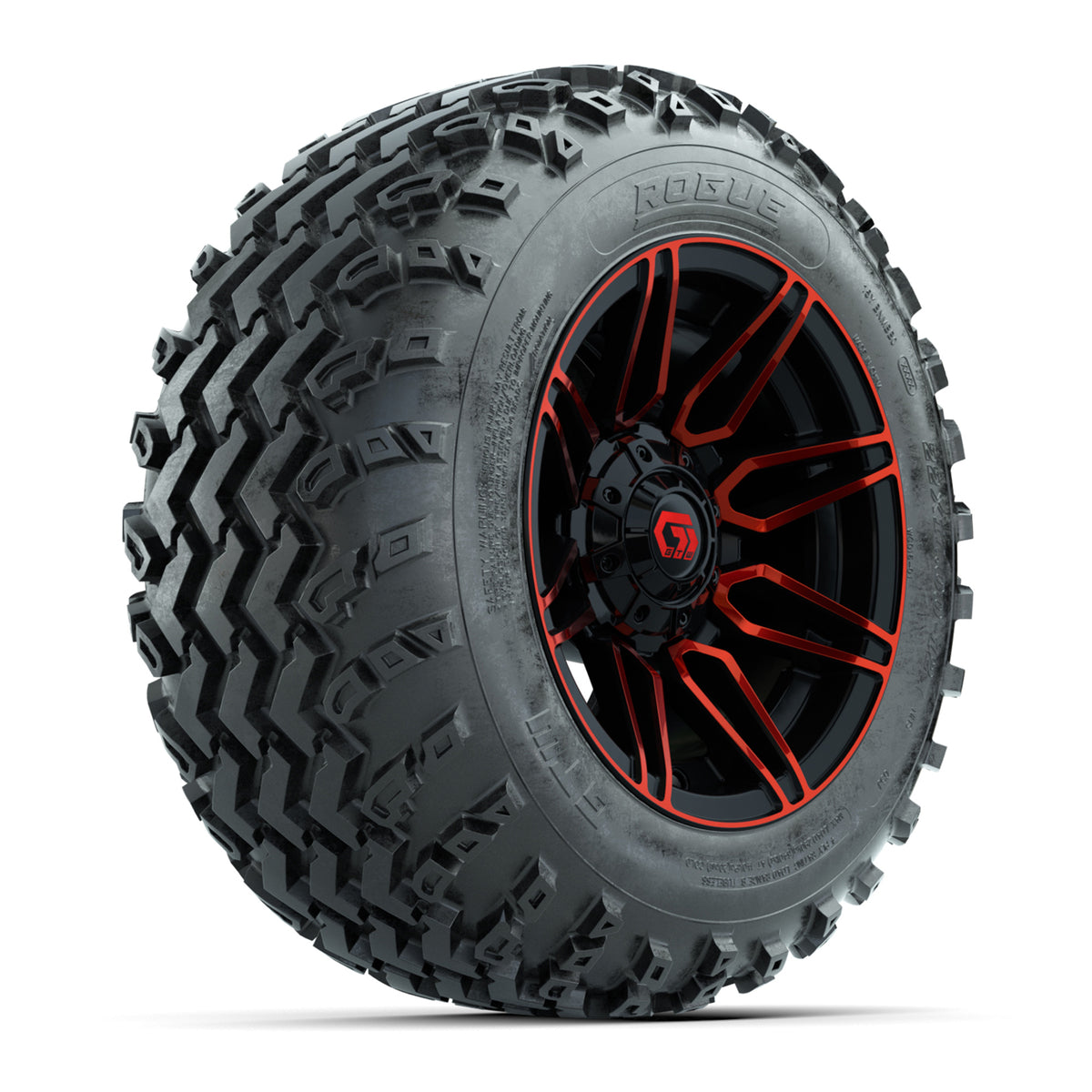 GTW® Stealth Black/Red 12 in Wheels with 22x11.00-12 Rogue All-Terrain Tires Full Set