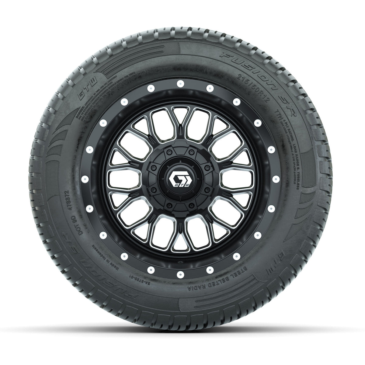 Set of (4) 12" GTW® Helix Machined & Black Wheels with 215/50-R12 Fusion S/R Street Tires