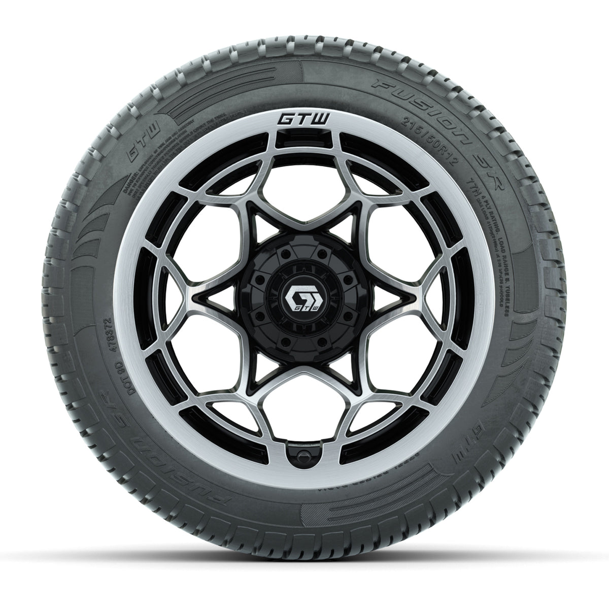 GTW® Nexus Gloss Black 12 in Wheels with 215/50-R12 Fusion S/R Steel Belt Radial Tires Full Set