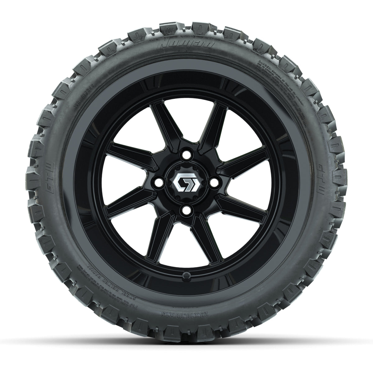 GTW® Reaper Gloss Black 15" Wheels with 23X10-R15 Nomad Steel Belted Radial All-Terrain Tires - Full Set