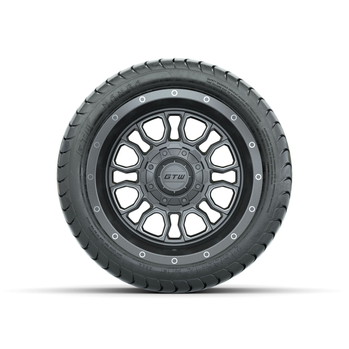 GTW Volt Gunmetal/Machined 12" Wheels with 215/35-12 Mamba Street Tires Full Set
