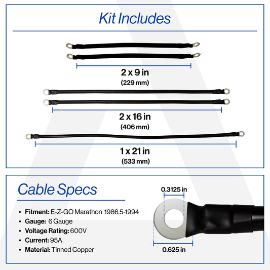 EZGO Marathon 6-Gauge Battery Cable Set (Years 1986.5-1994)