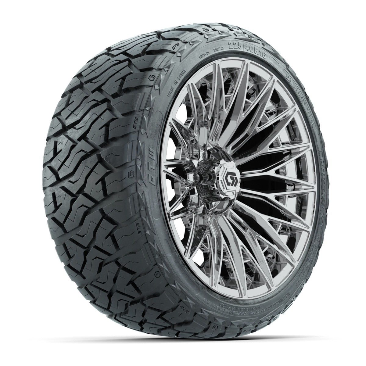 GTW 16" Blur Chrome Golf Cart Wheels & 225/40-R16 Maverick All Terrain Tires