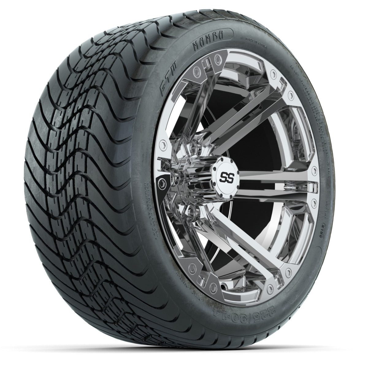 Set of (4) 14" GTW Chrome Specter Wheels with 225/30-14 Mamba Street Tires