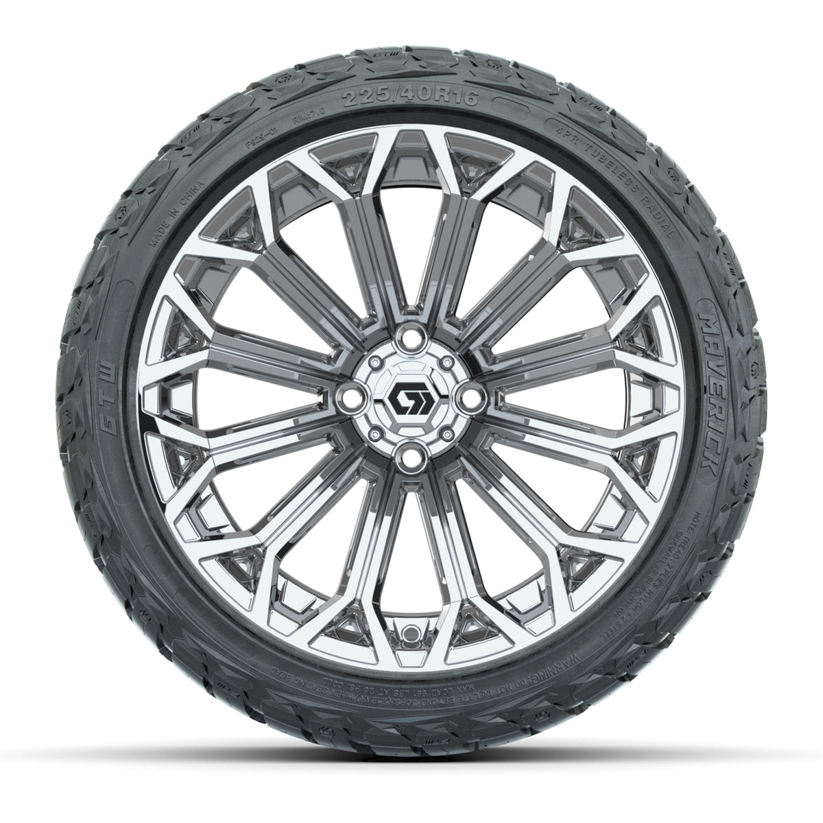 GTW® Monaco Chrome 16" Golf Cart Wheels with 225/40-R16 Maverick A/T Tires - Full Set