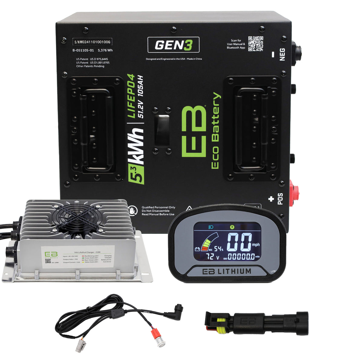 Eco Battery 51V 105Ah Lithium Golf Cart Battery Bundle - ICON EV 2017-2021 Toyota MCU Thru Hole Gen3