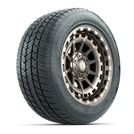 GTW® Barricade Satin Bronze 14" Wheels with 225/50-R14 Fusion STR DOT Approved Street Tires - Full Set