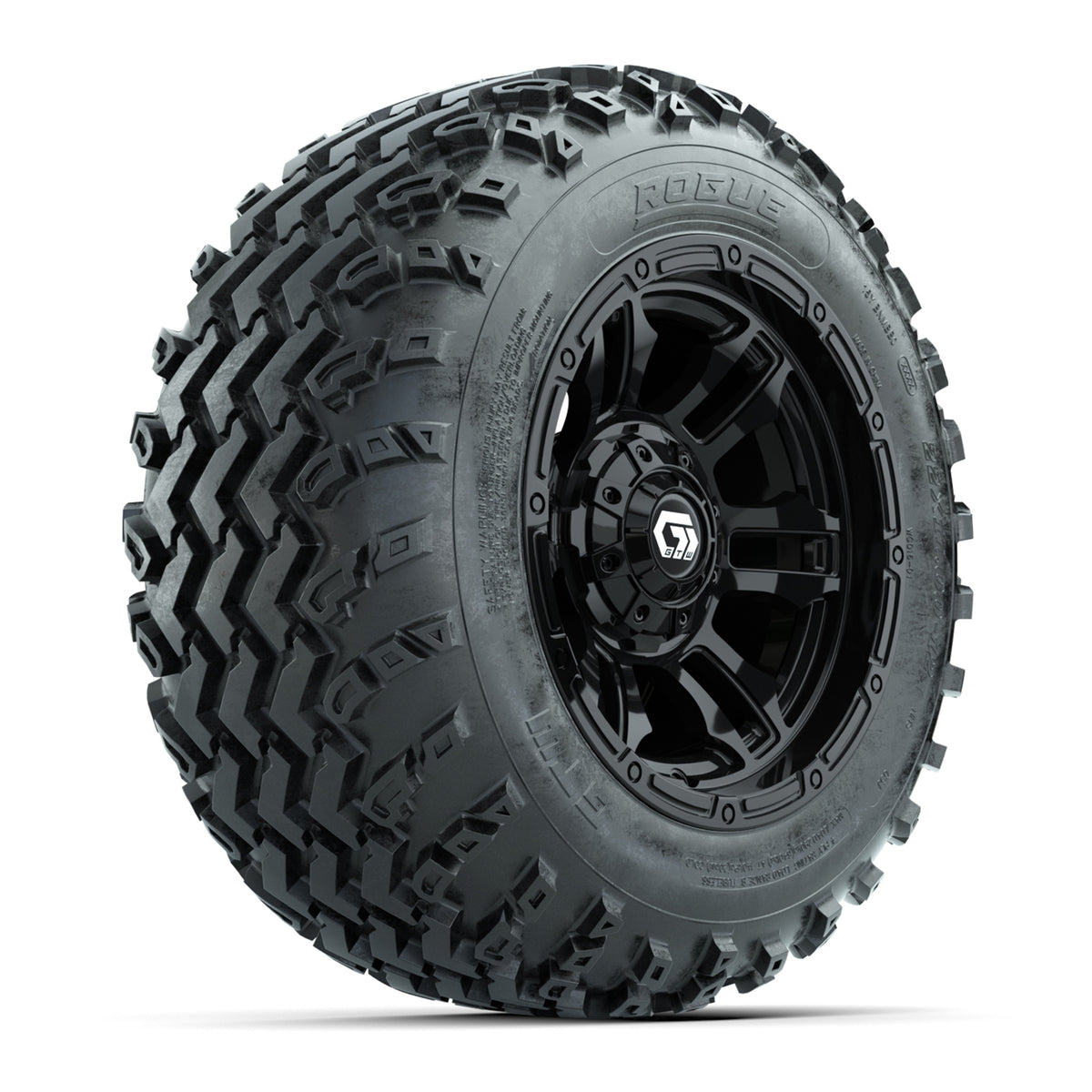 GTW® Shogun Gloss Black 12 in Wheels with 22x11.00-12 Rogue All-Terrain Tires Full Set