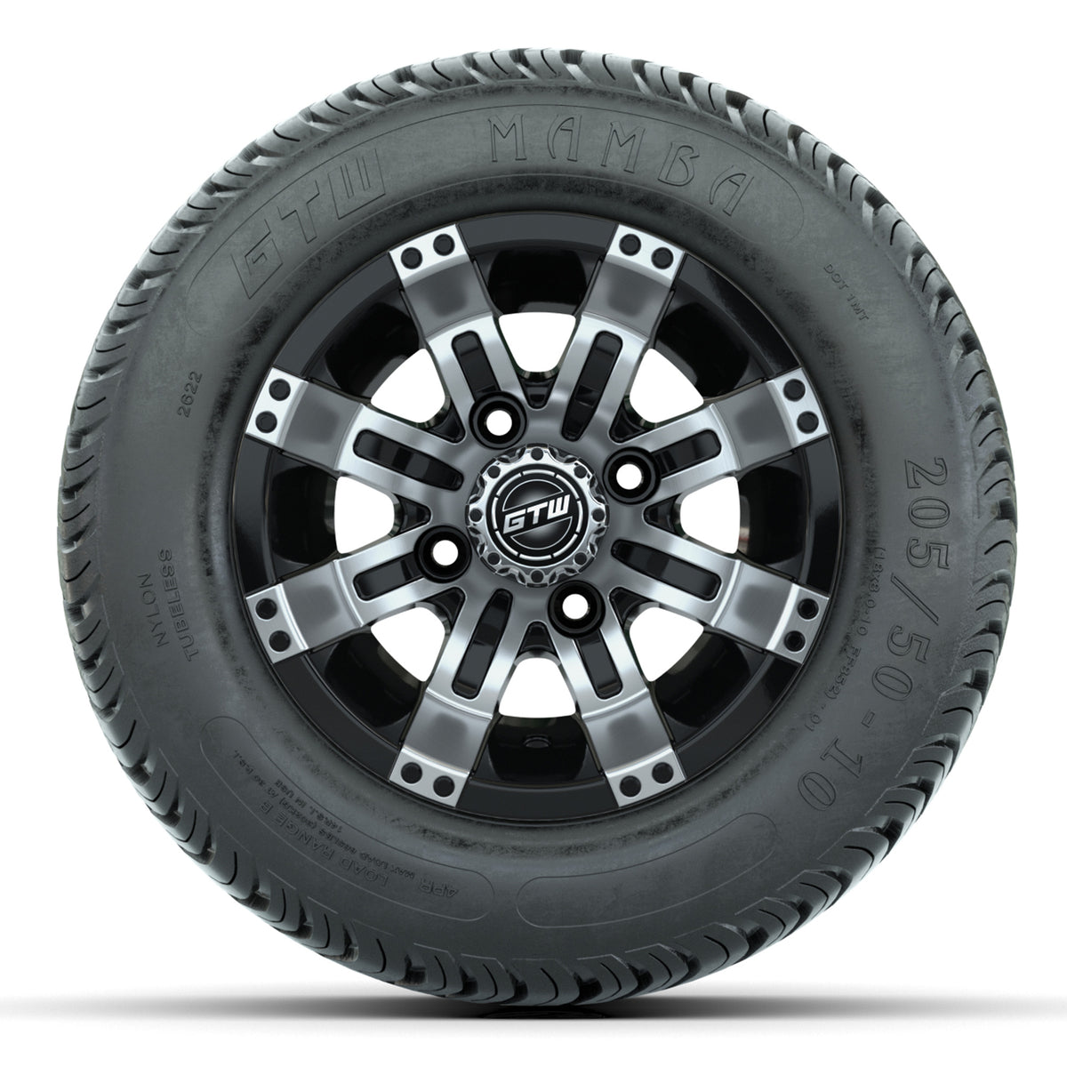 GTW Tempest Machined & Black 10" Golf Cart Wheels with 205/50-10 Mamba Street Tires – Set of 4