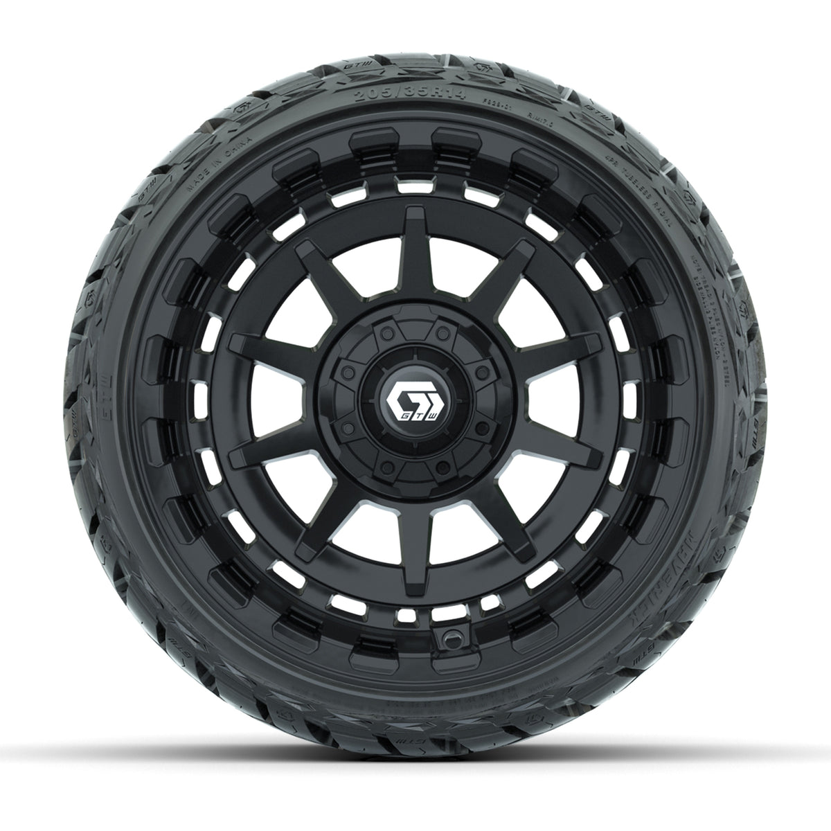 GTW Barricade Gloss Black 14" Wheels with 205/35-R14 Maverick Low-Profile All-Terrain Tires – Full Set