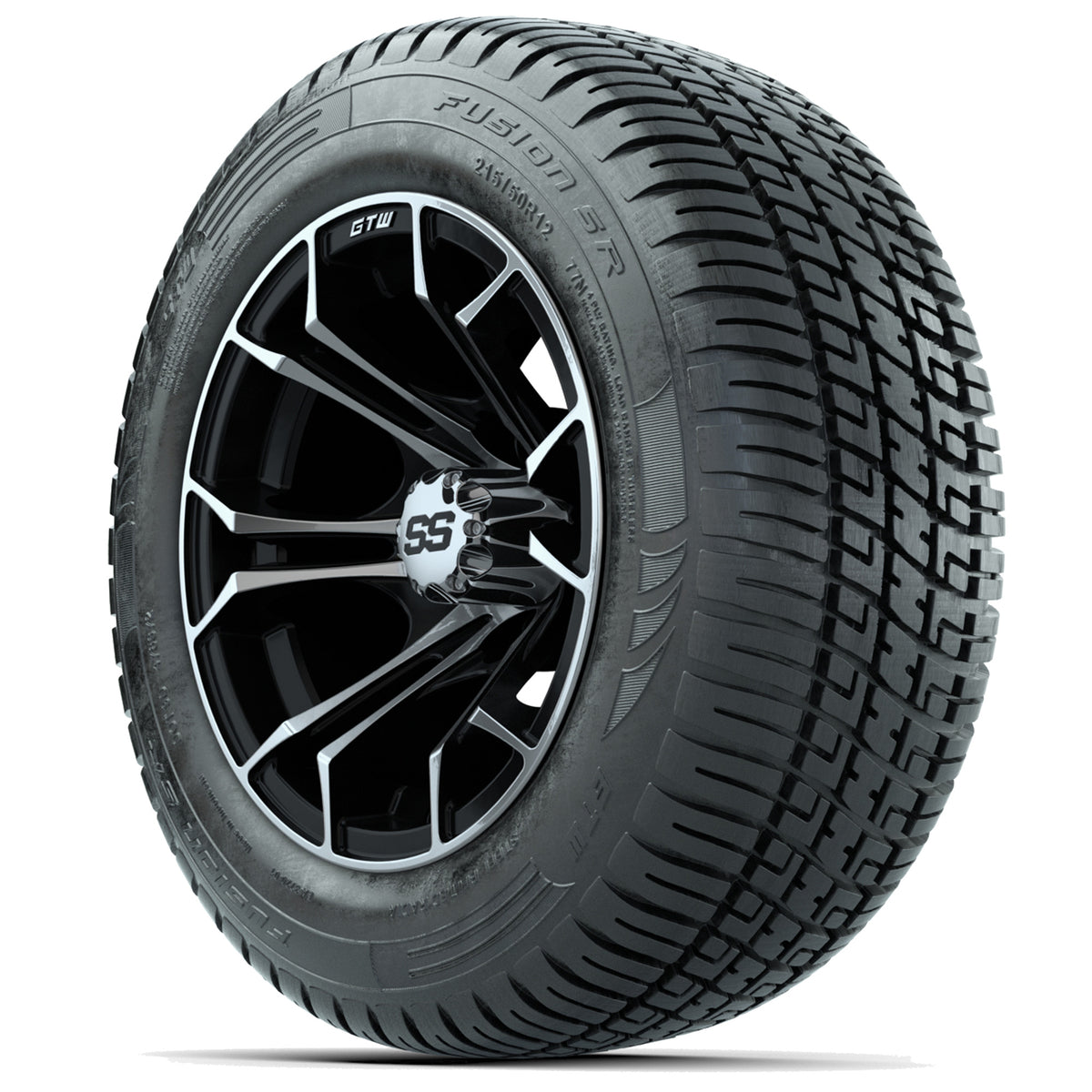 GTW Spyder Machined/Black 12" Wheels with 215/50-R12 Fusion S/R Street Tires Full Set