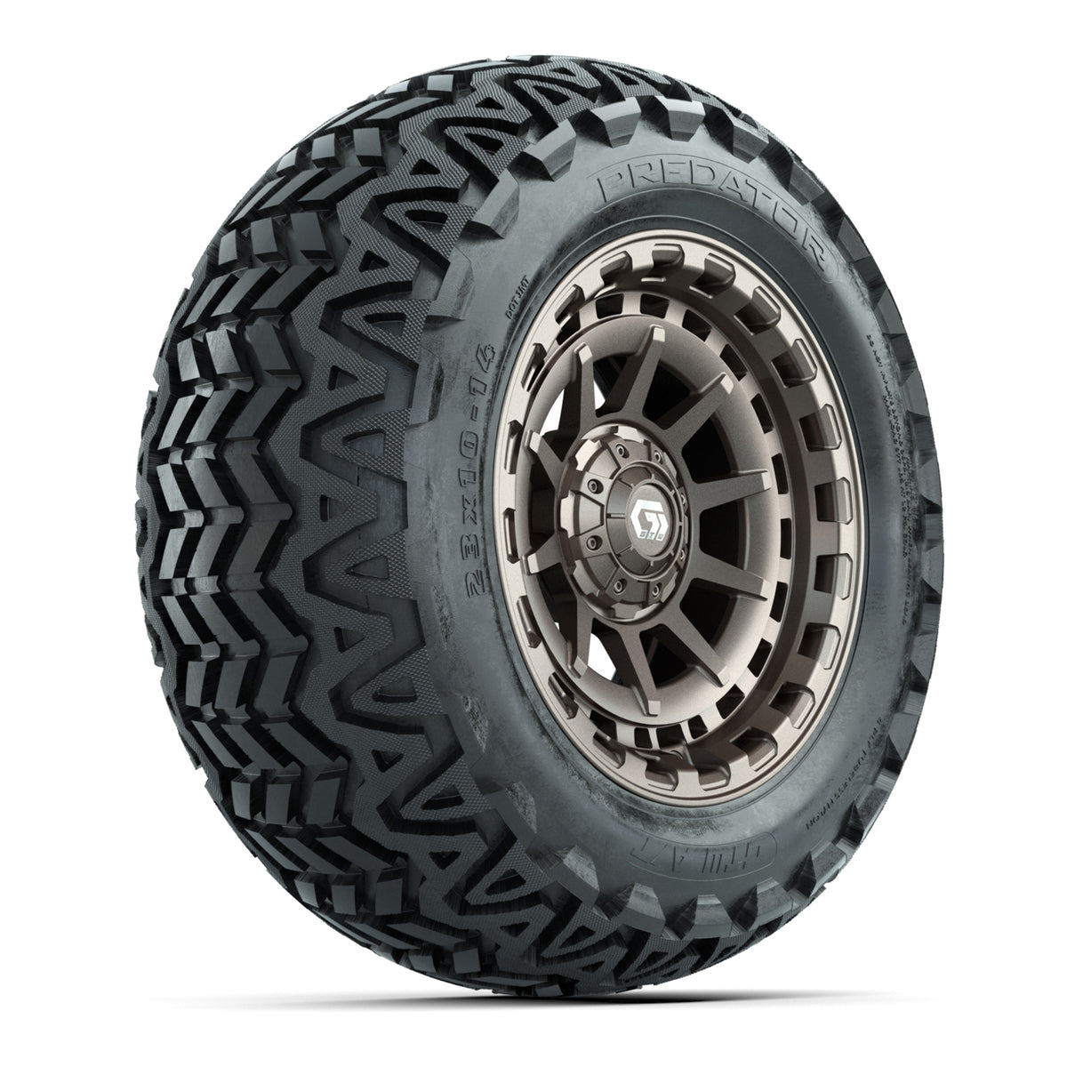 GTW® Barricade Satin Bronze 14 in Wheels with 23x10-14 Predator All-Terrain Tires Full Set
