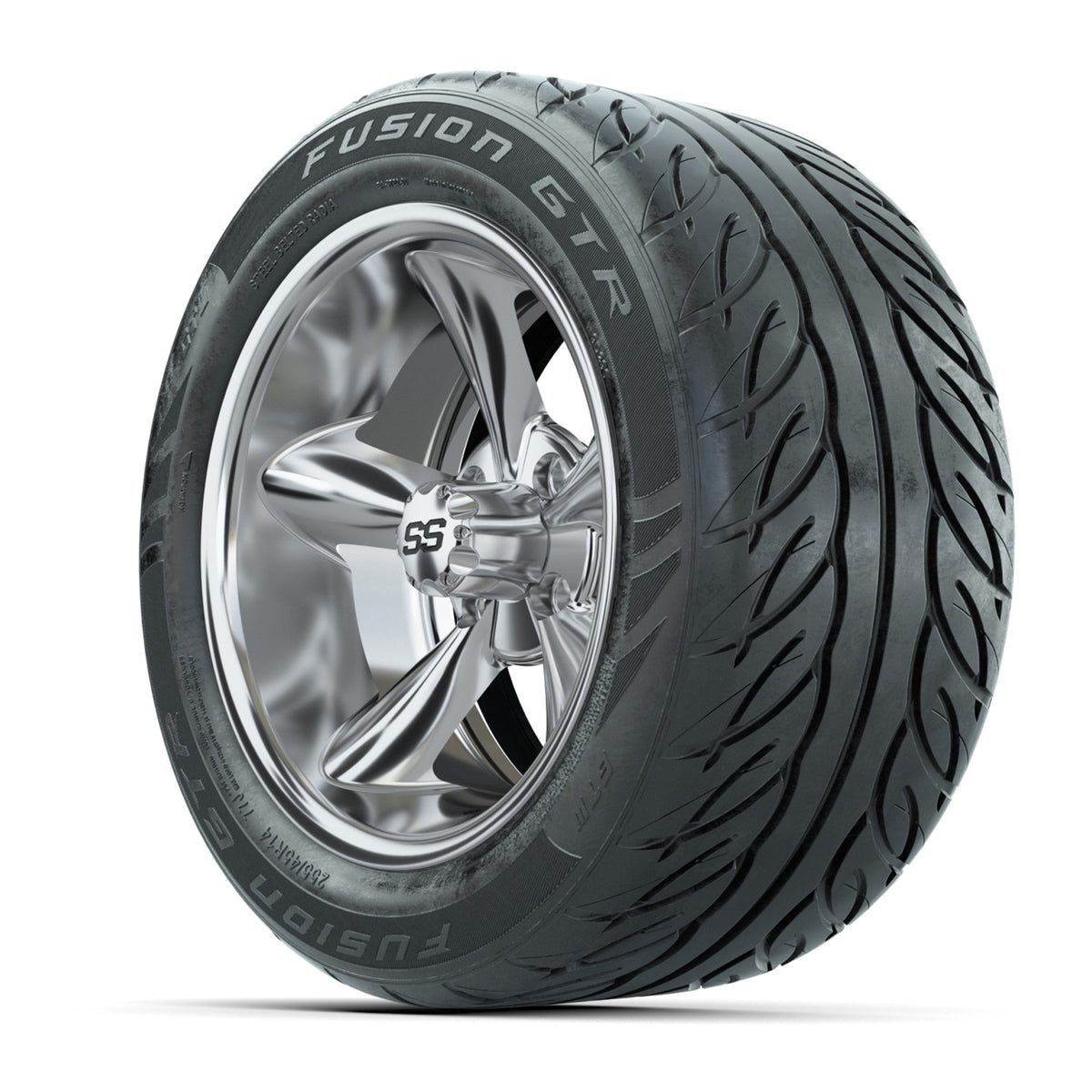 14" GTW® Godfather Chrome Golf Cart Wheels & 255/45-R14 Fusion GTR Radial Street Tires (Set of 4)