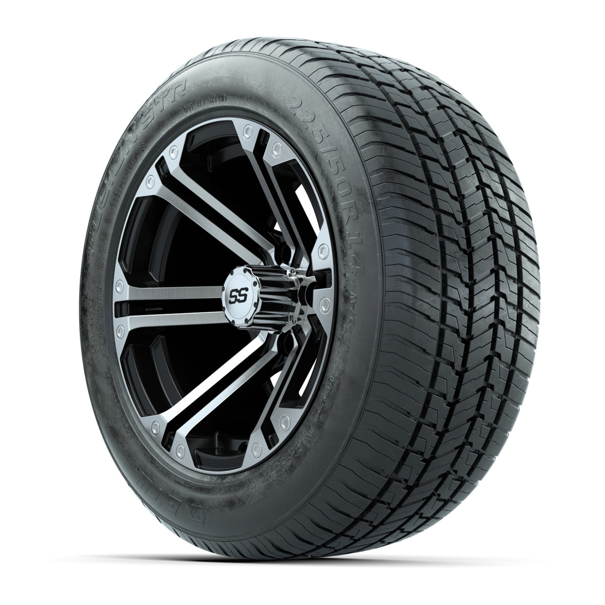 GTW® Specter Black and Machined 14" Wheels with 225/50-R14 Fusion STR DOT Approved Street Tires - Full Set