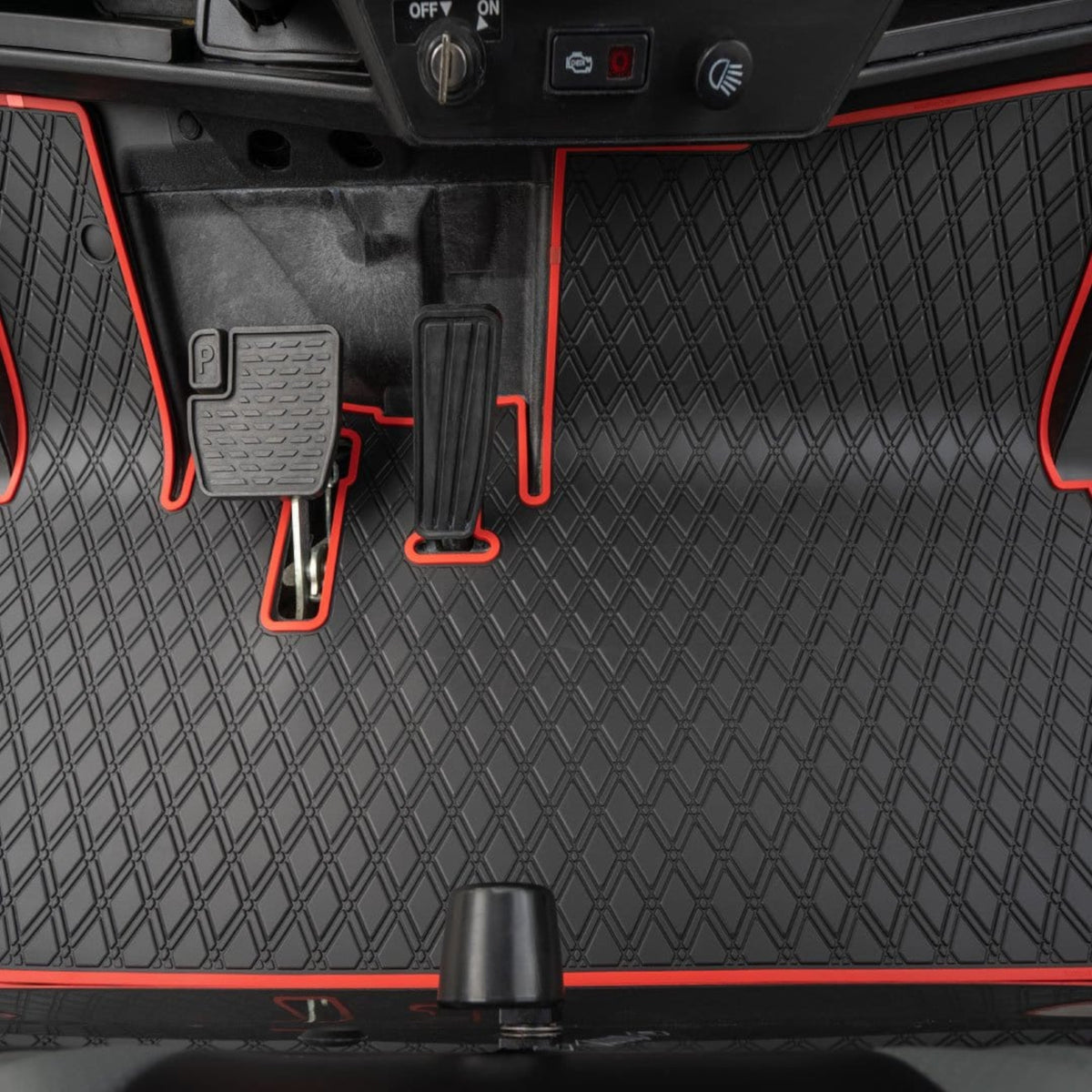 Xtreme Mats Full-Coverage Golf Cart Floor Mat | Yamaha Drive2 QuieTech EFI (2017+) / UMAX Rally – Black/Red
