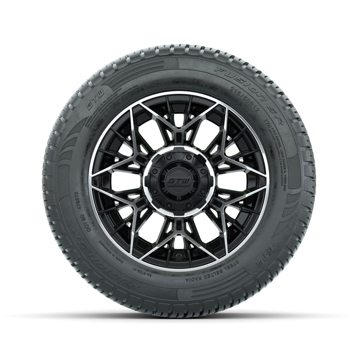 Set of (4) 12" GTW® Stellar Machined & Black Wheels with 215/50-R12 Fusion S/R Street Tires