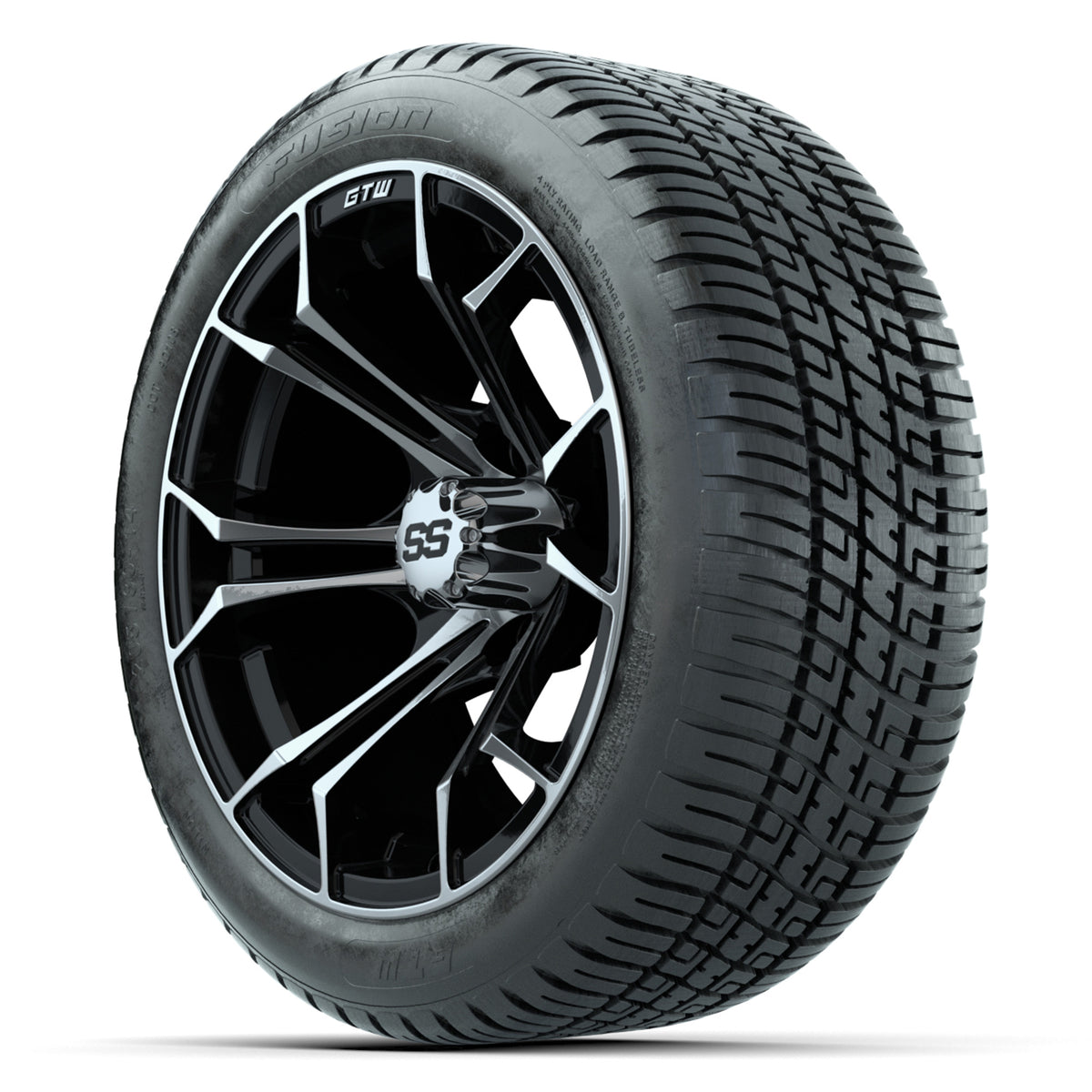 GTW Spyder Machined/Black 14" Wheels with 205/30-14 Fusion Street Tires Full Set