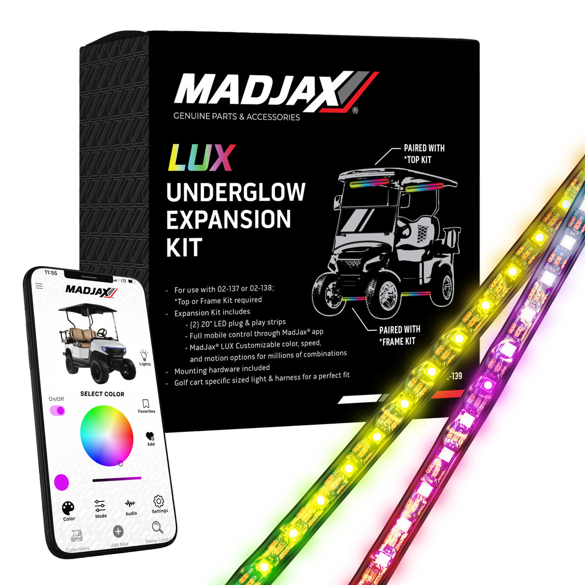 MadJax® LUX Underglow Expansion Kit - Add-On LED Strips for Golf Carts
