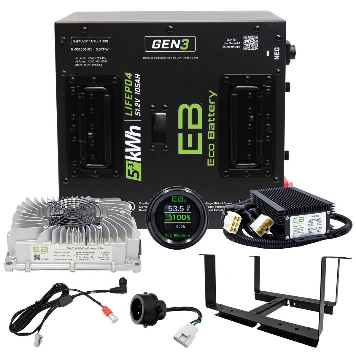 Eco Battery 51V 105Ah LiFePO4 Lithium Golf Cart Battery Kit – Yamaha Drive 2 Gen 3