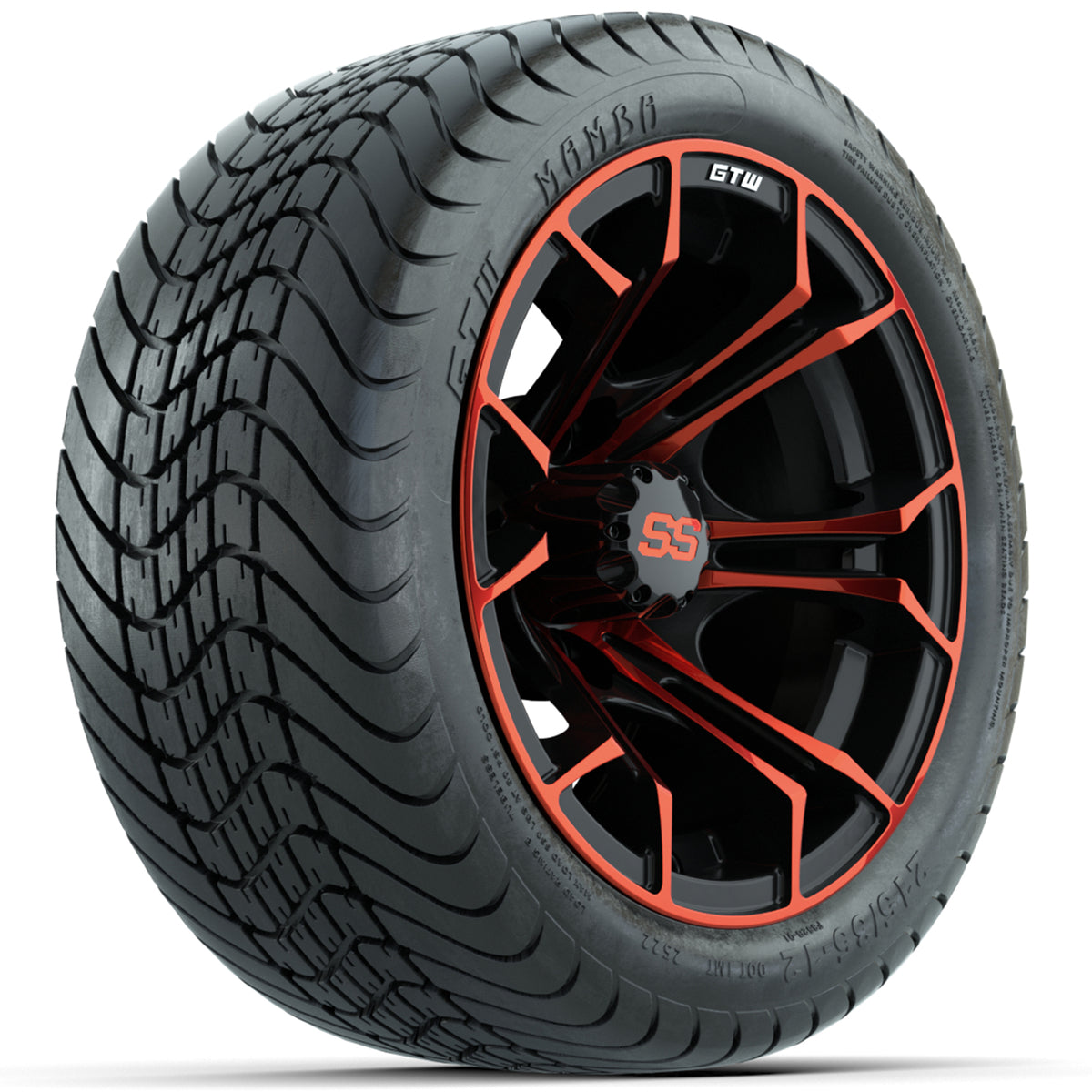 GTW Spyder Red/Black 12" Wheels with 215/35-12 GTW Mamba Street Tires Full Set