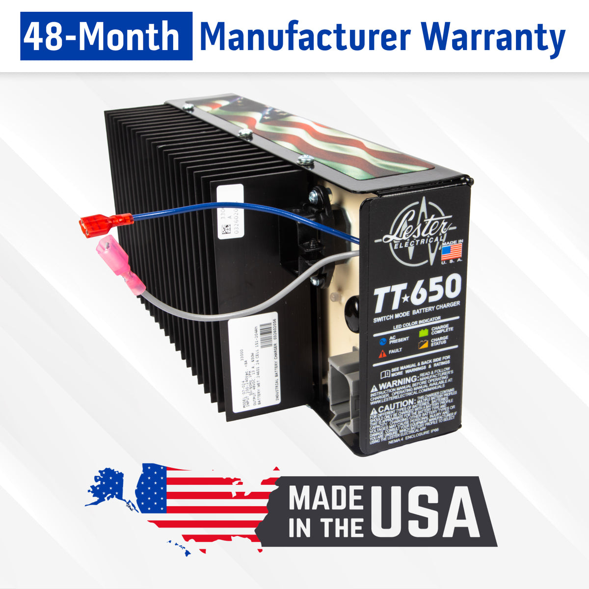 Lester TT-650W 48V Battery Charger with 3-Pin Cord for Yamaha G29/Drive & Drive2