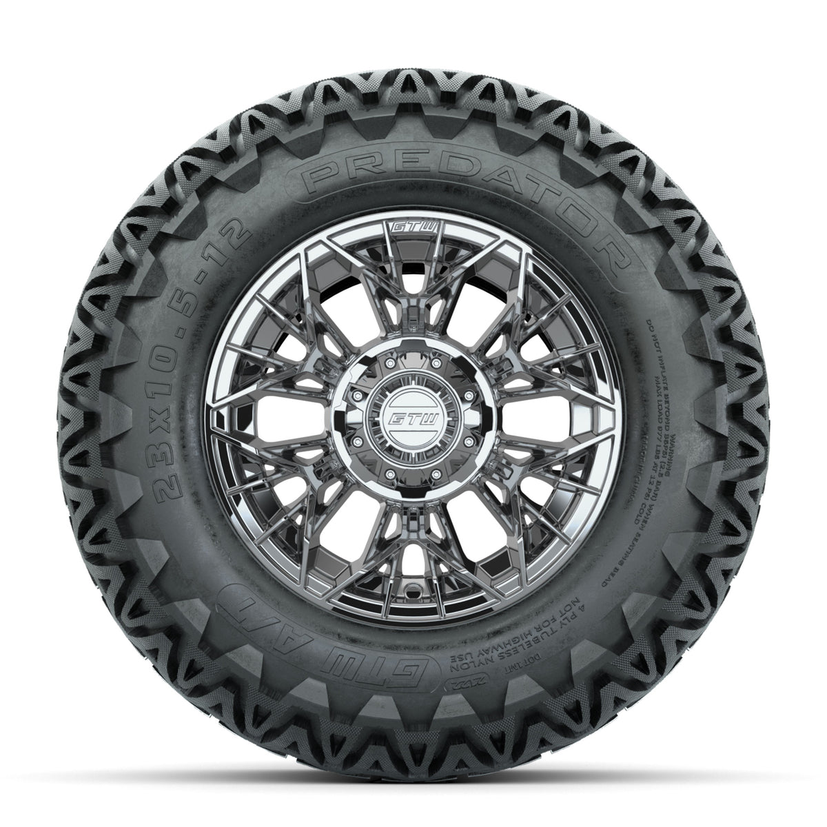 Set of (4) 12" GTW® Stellar Chrome Wheels with 23x10.5-12 Predator All-Terrain Tires